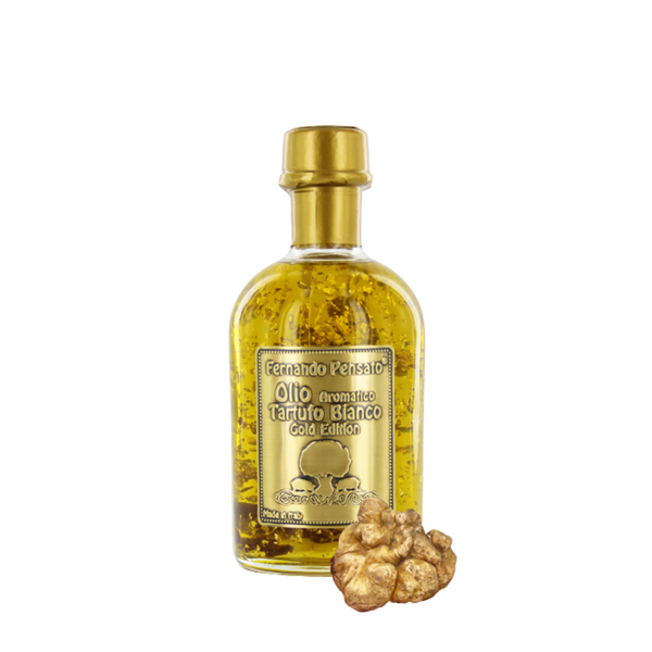 HUILE D’OLIVE À LA TRUFFE ET AUX PAILLETTES D’OR